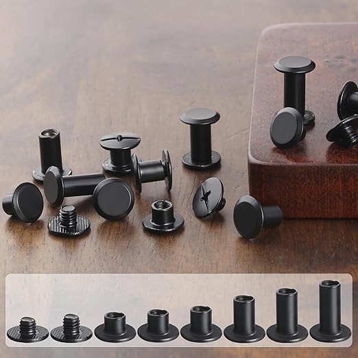 100Sets Black Chicago Screws Leather Rivets Kit for Fabric Leather Crafting Assorted 6 Sizes Chicago Binding Screws for Decorate and Repair Belt Bag Shoes Purse Pet Collar Clothing Bookbinding