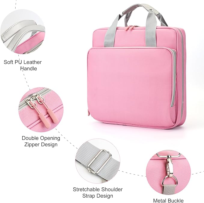 zipper binder with shoulder strap,3 Ring 2 inch Binder with Zipper, office binder organizer,500 Sheet Capacity (PINK)
