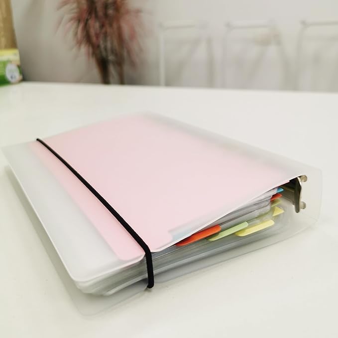 Zelten Business Card Holder PP Cover Round Ring Binder Namecard Organizer for Men & Women, Credit Card Binder File, 5 Color Index Tabs, 90 Pockets/180 Card Capacity(A6 Card Holder, White)