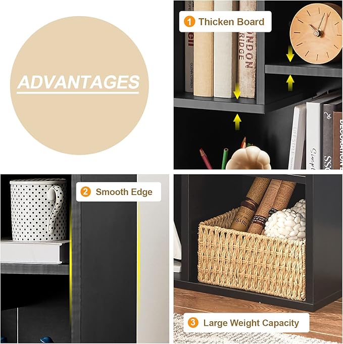 VECELO 3-Tier Small Bookcase, 4 Cube Bookshelf, Fits Tallest Hardwares, Modern Floor Standing Unit, Shelf Hold Up to 66 LBS for Living Room Bedroom, Black