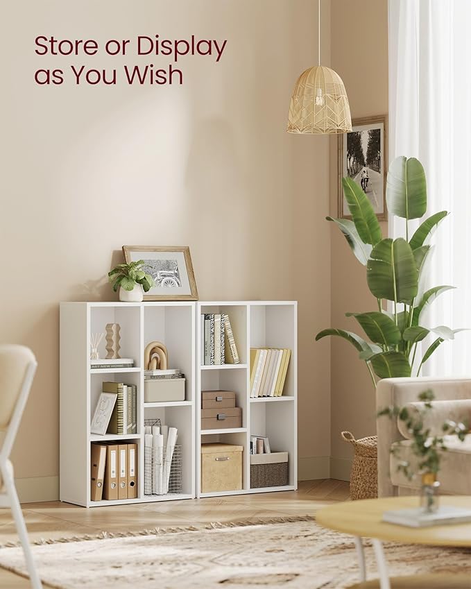 VASAGLE Bookcase, Bookshelf with 5 Compartments, Freestanding Shelves and Cube Organizer, Display Shelf for Small Spaces, for Living Room, Bedroom, and Home Office, Cloud White ULBC25WT