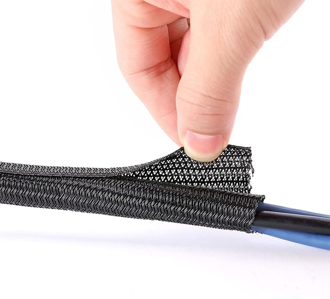 1/2" x100ft Cable Sleeve Organizer - Zippered Wire Cover for TV Computer Home Office, Flexible Cord Hider, Black