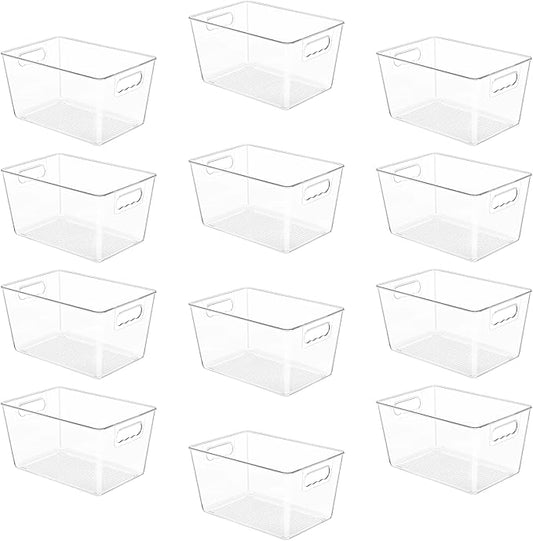YIHONG 12 Pack Clear Pantry Organizer Bins, Plastic Containers with Handle for Kitchen,Freezer,Cabinet,Closet,Bathroom Under Sink Storage