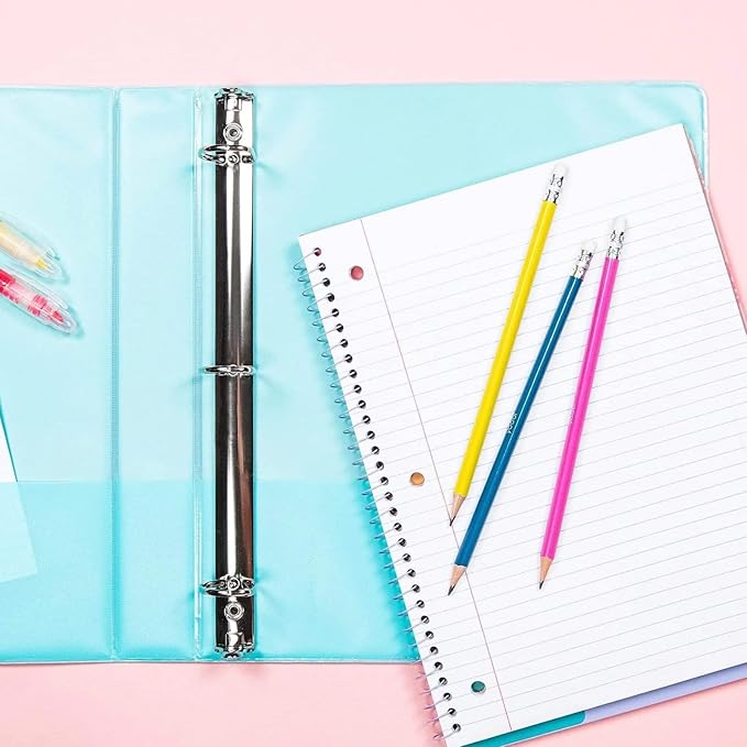 Yoobi 1 Inch Binder Set – 3-Ring Binders with 2 Pockets – Perfect for School or Office – Holds up to 220 Sheets – 4 Pack – Flamingo