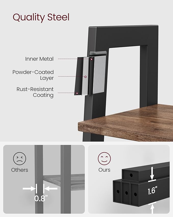 VASAGLE Ladder Shelf, 4-Tier Bookshelf, Storage Rack, Bookcase with Steel Frame, for Living Room, Home Office, Kitchen, Bedroom, Industrial Style, Hazelnut Brown and Ink Black ULLS044B03