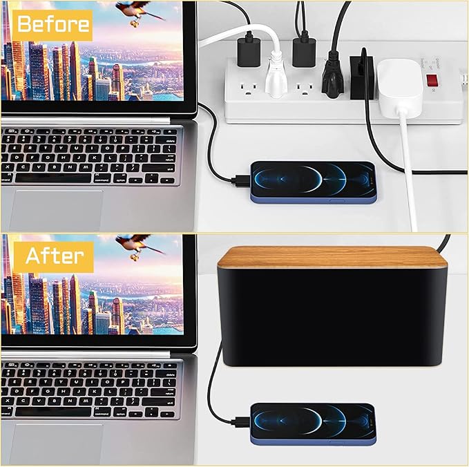 YUANYE Cable Management Box Cable Management Kit for Power Strip to Hide Wires,Cord Organizer Boxes,Safe ABS Material Wire Organizer of Cable Clips Sleeve for Home & Office,2Pack-123PCS/Black