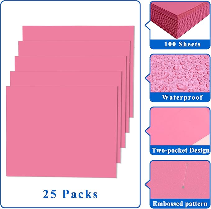 Zzrywuty File Folders with Pockets Letter Size，25-Pack Paper Folders with Card Slot，Two Pocket Folders for School Students，Businessmen，Home and Office Workers（Pink）