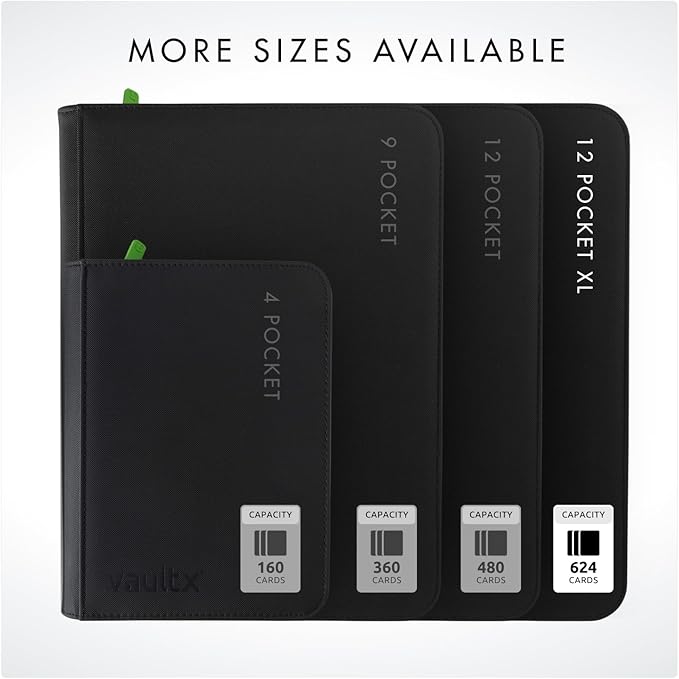 Vault X 12 XL Pocket Trading Card Zip Binder, 624 cards, Premium Exo-Tec Album Material, 26 Side-Loading Pages, Folder for Collectible Card Games, Sports, TCG (Black)