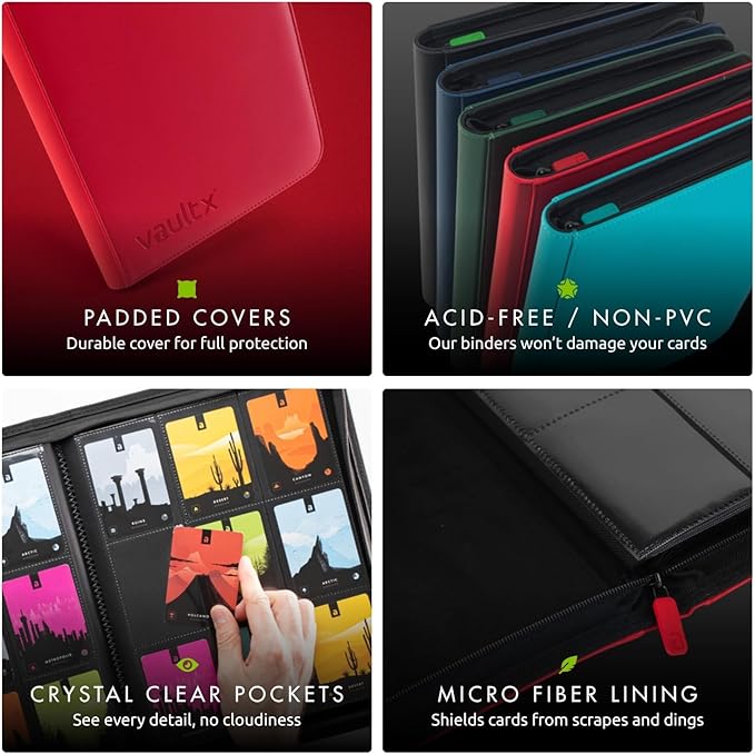 Vault X 9 Pocket Trading Card Zip Binder, 360 Cards, Premium Exo-Tec Album Material, 20 Side-Loading Pages, Folder for Collectible Games, Sports, TCG (Red)