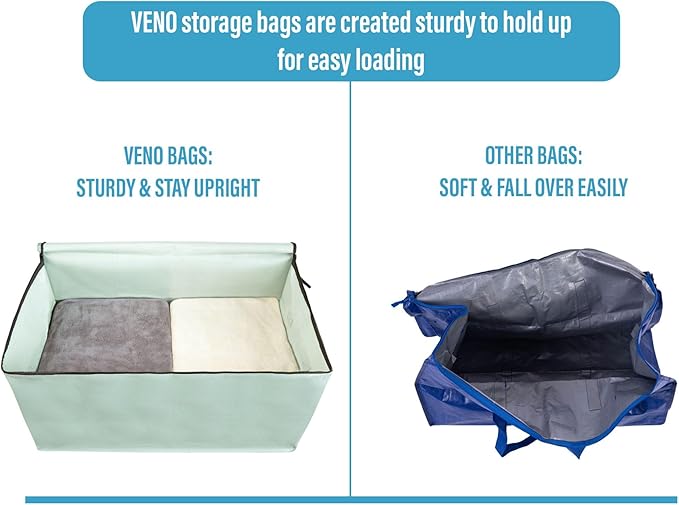 VENO 4 Pack Moving Bags and Large Christmas Decoration Storage Bins with lids. Alternative to Moving Boxes, Packing Supplies for College. Heavy Duty Totes (Shiny Light Green, 4 Pack)
