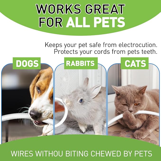 Cat Dog Cord Protectors from Pets No Chew 12ft - 1/2inch，Rabbits Cable Sleeves Cord Management Puppy Proof Covers, Wire Loom Critter Cord Charger Protector Heavy Duty Split Sleeve Automotive Tv，White