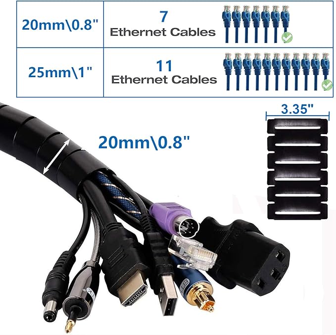 10FT Cable Management Sleeve Cord Bundler 0.8" Diameter w/Zip Clip Zipper Wire Wrap Cord Organizer Cable Tube Hider Flexible & Expandable Home & Office Wire Concealer for PC TV Computer Cinema