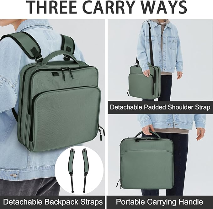 Zipper Binder Bag, 2-inch 3-Rings with Multiple Pockets File Folder - 500 Sheet Capacity, Up to 14‘’ Laptop and Tablet, Detachable Backpack Straps & Shoulder Use for School