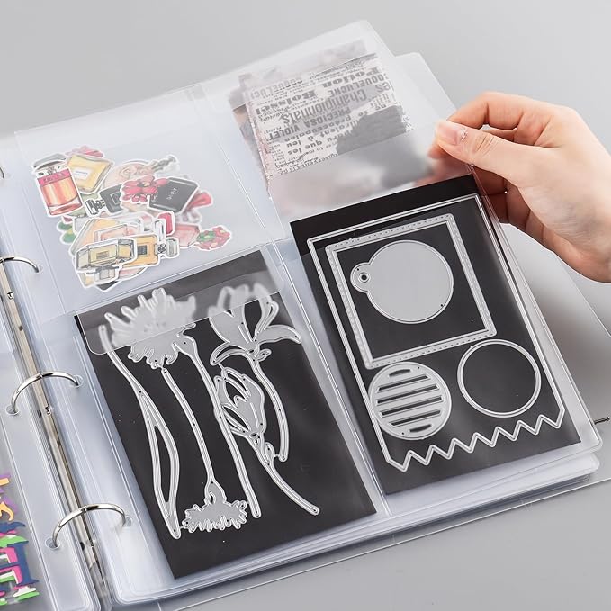 10 Pack A4 Size Plastic Binder Pockets,4 Holes Waterproof PVC Folders Loose Leaf Bag forBudgeting Loose Leaf Bags Planner Insert Pouches Photo,Document, Stamp & Die Storage Bills Organizer(4 Grid)