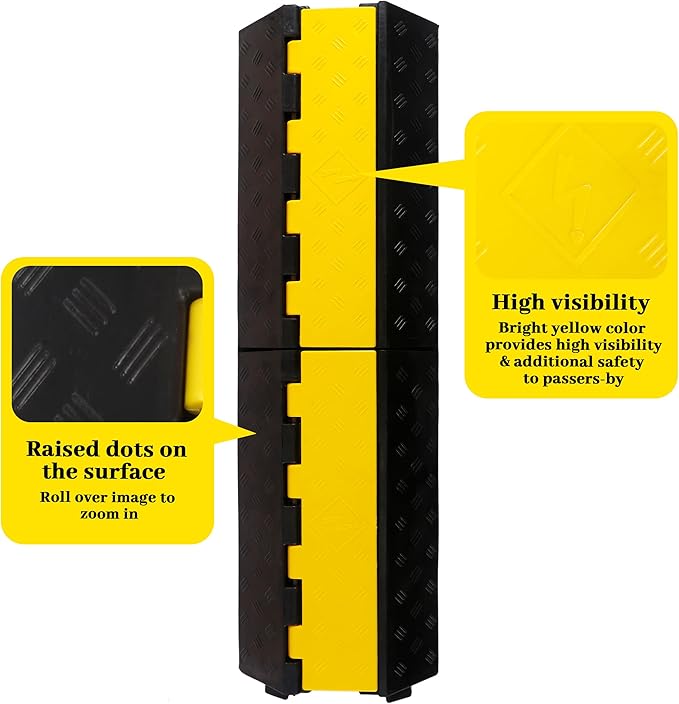 Rubber Cable Ramp Cable Protector Ramps Wire Hose Protective 1 Channel Traffic Rubber Plastic Cord Cover Speed Bump for Asphalt Concrete Gravel Driveway Outdoor, 2 Pack