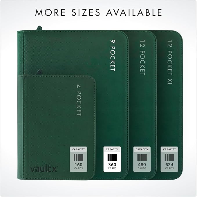 Vault X 9 Pocket Trading Card Zip Binder, 360 Cards, Premium Exo-Tec Album Material, 20 Side-Loading Pages, Folder for Collectible Games, Sports, TCG (Green)