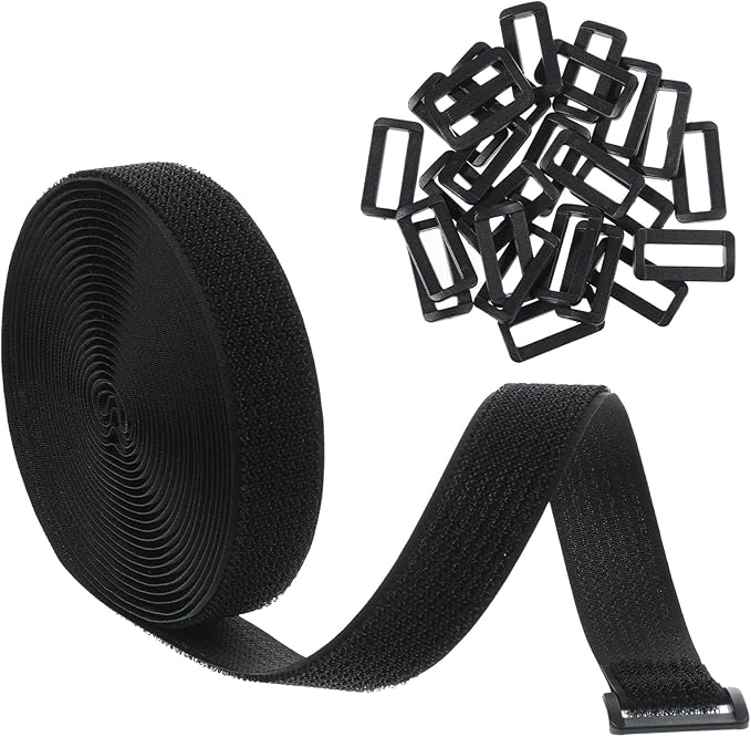 1" x 16ft Hook and Loop Straps with 25 Metal Buckles, Adjustable Fastening Cable Straps, Black Reusable Fastening Cable Ties, Adjustable Multi-Purpose Cable Straps for Organizer or Storage