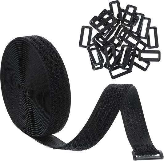 1" x 16ft Hook and Loop Straps with 25 Metal Buckles, Adjustable Fastening Cable Straps, Black Reusable Fastening Cable Ties, Adjustable Multi-Purpose Cable Straps for Organizer or Storage