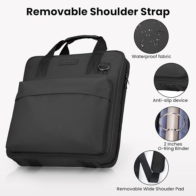 Zipper Binder 3 Ring 2 Inch with Shoulder Strap & Handle - Multi-Pocket School Binder Organizer for Middle School & Office - Holds 500 Sheets, Durable Premium Fabric - Black