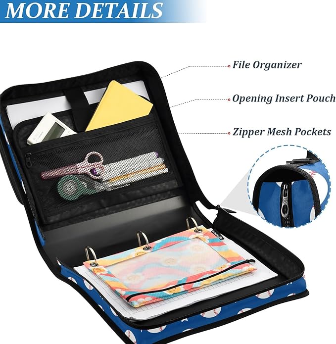 Zipper Binder Bag 3 Ring File Folder Portfolio Organizer Zippered Binder Bags with Strap Fits Laptop Women Men