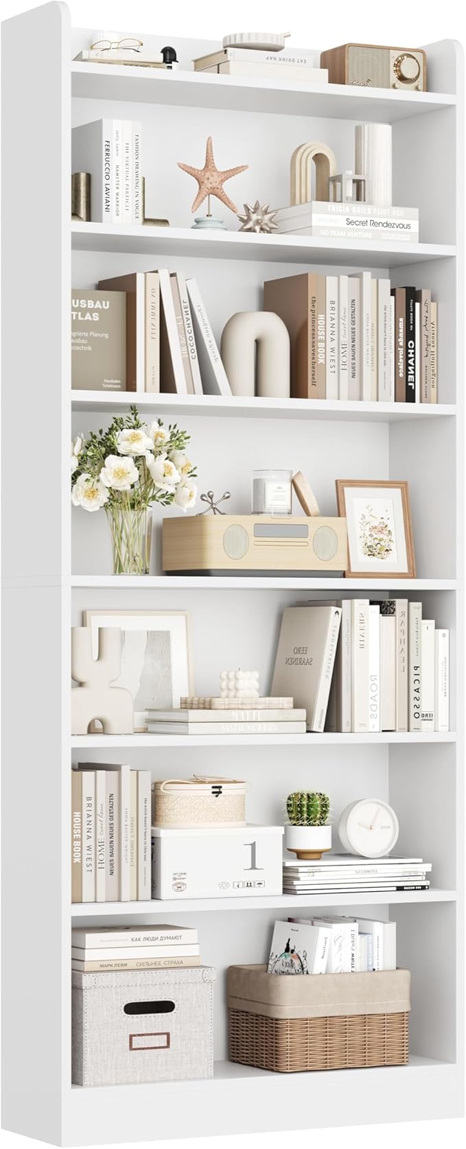 Yaheetech 7-Tier Open Bookcase and Bookshelf, Modern Simple Floor Standing Display Storage Shelves with Top Open Compartment for Home Office, Study, Living Room - White
