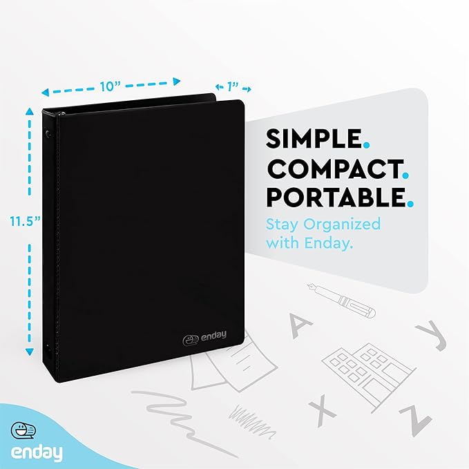 ½ Inch 3 Ring Binder .5 inch Black Clear View Cover with 2 Inside Pockets, Colored School Supplies Office and Home Binders, 6 Pack – by Enday