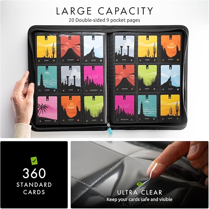 Vault X 9 Pocket Trading Card Zip Binder, 360 Cards, Premium Exo-Tec Album Material, 20 Side-Loading Pages, Folder for Collectible Games, Sports, TCG (Teal)