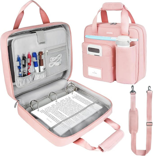 Zipper Binder 3 Ring with Shoulder Strap, 700 Sheets Capacity 3 Inch Binder with Zipper Fits 13 Inch Laptop for School and Office,Pink