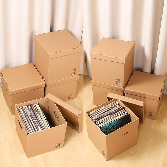 12" Vinyl Record Storage and Moving Box - Sturdy Cardboard with Removable Lid - Holds up to 60 Records or Laser Discs - Set of 2 Boxes (2) (2)