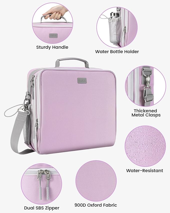 Zipper Binder, 3 Inch D-Ring 3 Ring with Water Bottle Holder,700 Sheet Capacity-Multiple Pockets,Binder with Strap for School/Office, Fit for 13" Tablet/Laptop,Patent Design-Purple