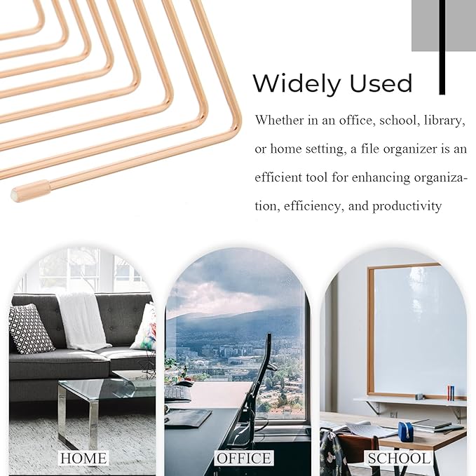 Y YOMA 1 Pack Rose Gold File Folder Racks Triangle Magazine Holder Metal File Organizer for Desk Decorative File Sorter Display Rack for Office Home, 7 Compartments