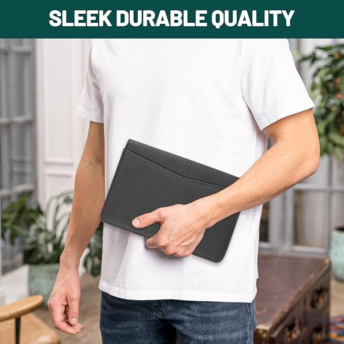 Zippered Portfolio Binder for Men & Women, Resume Portfolio Folder with 5.3" x 8 "Notepad, 9.6" x 7" Faux Leather Portfolio for Resume, Documents, Phone, Business Supplies and Cards (Black)