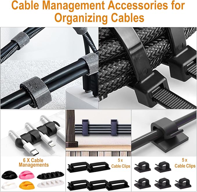 YUANYE Cable Management Box Cable Management Kit for Power Strip to Hide Wires,Cord Organizer Boxes,Safe ABS Material Wire Organizer of Cable Clips Sleeve for Home & Office,2Pack-123PCS/White