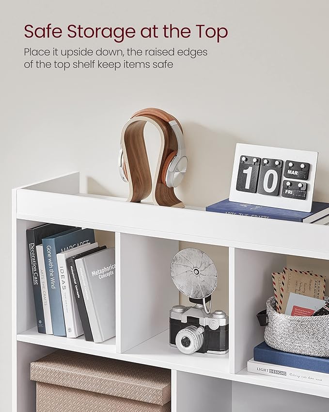 VASAGLE Bookcase, Bookshelf, Freestanding Storage Unit, 8 Open Compartments, Used Horizontally, Vertically, Upside Down, 11 x 35.4 x 39.4 Inches, for Living Room, Study, Office, Cloud White ULBC55WT