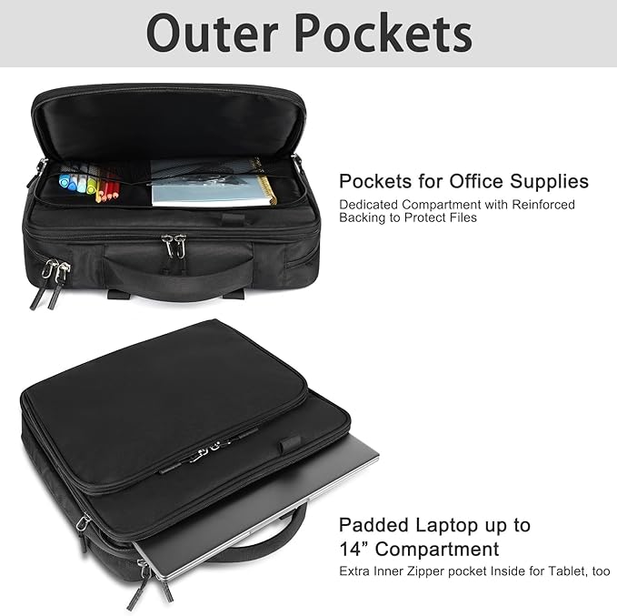 Zipper Binder Bag, 2-inch 3-Rings with Multiple Pockets File Folder - 500 Sheet Capacity, Up to 14‘’ Laptop and Tablet, Detachable Backpack Straps & Shoulder Use for School