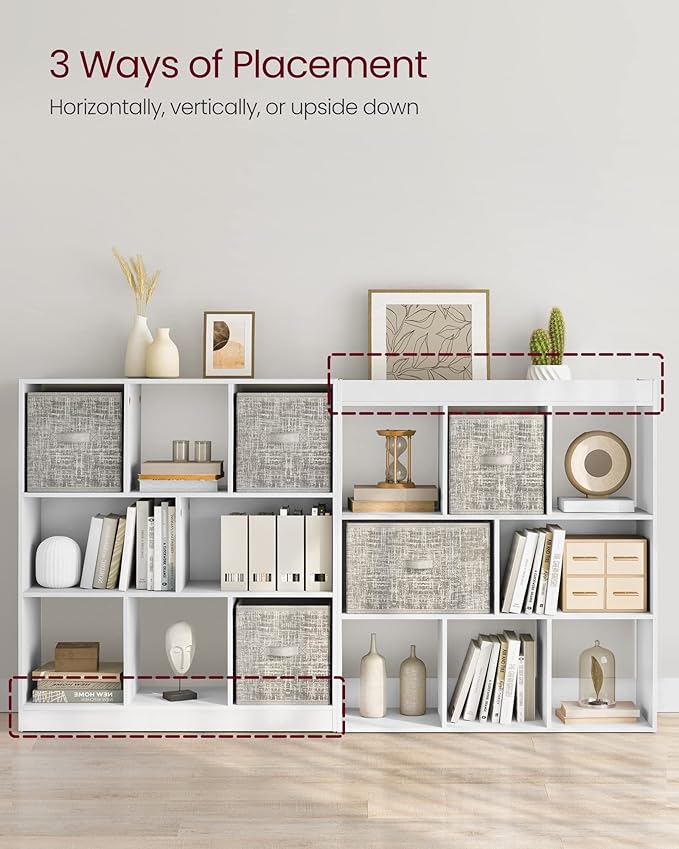 VASAGLE Bookcase, Bookshelf, Freestanding Storage Unit, 8 Open Compartments, Used Horizontally, Vertically, Upside Down, 11 x 35.4 x 39.4 Inches, for Living Room, Study, Office, Cloud White ULBC55WT