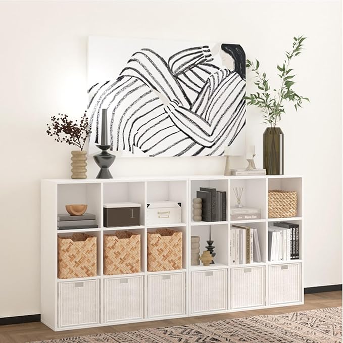 Wooden 9 Cube Storage Organizer with Closed Back Panel,White Cube Shelf Cubby Storage Organizer with Compartments for Living,Bookshelf,Storage Organizers Easy to Install (White, 9 Cube-13in)