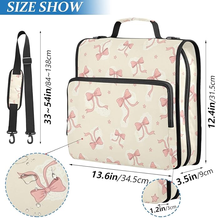 Zipper Binder Bag 3 Ring File Folder Portfolio Organizer Zippered Binder Bags with Strap Fits Laptop Women Men