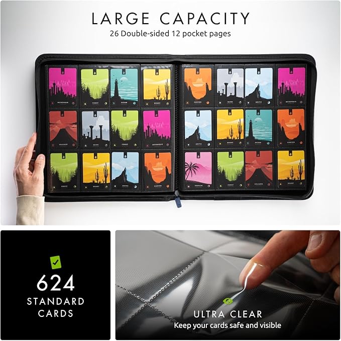 Vault X 12 XL Pocket Trading Card Zip Binder - 624 cards, Premium Exo-Tec Album Material, 26 Side-Loading Pages, Folder for Collectible Card Games, Sports, TCG (Blue)