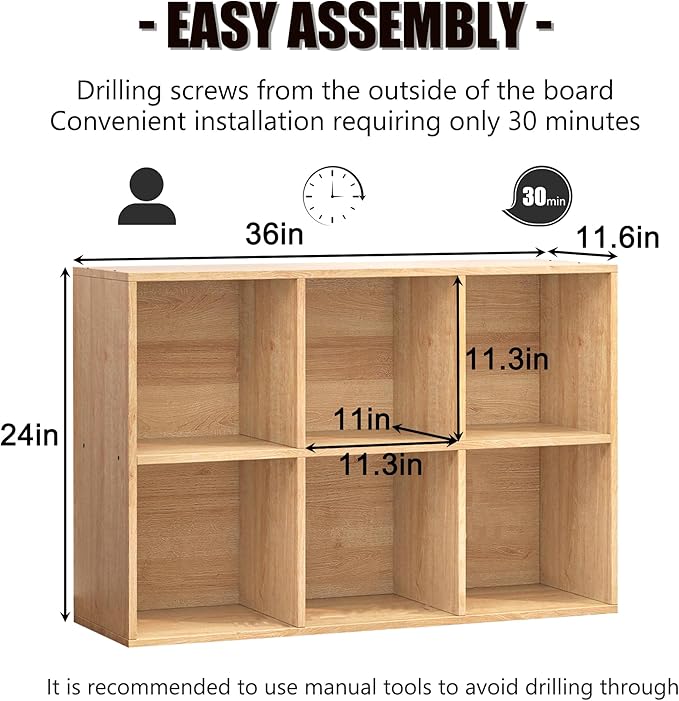 Wooden 6 Cube Storage Organizer with Closed Back Panel,White Cube Shelf Cubby Storage Organizer with Compartments for Living,Bookshelf,Storage Organizers Easy to Install (Oak, 6 Cube)
