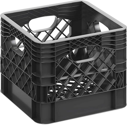 13 in. x 13 in. x 11 in. Heavy-Duty Black 16 Qt Milk Crate – Stackable Storage Container with Handles
