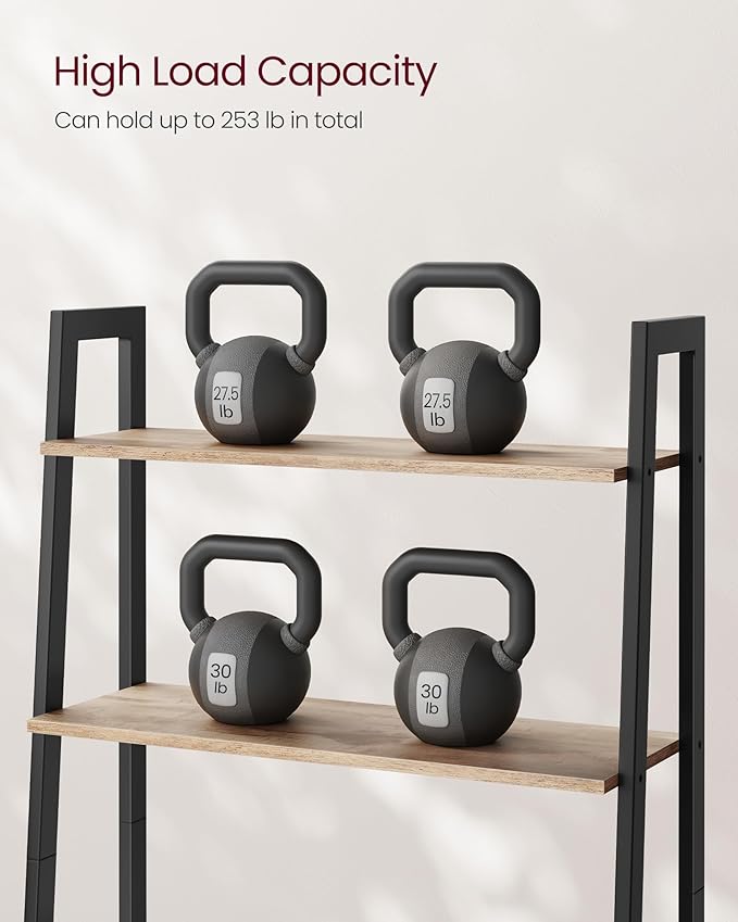 VASAGLE Ladder Shelf, 4-Tier Bookshelf, Storage Rack, Bookcase with Steel Frame, for Living Room, Home Office, Kitchen, Bedroom, Industrial Style, Camel Brown and Ink Black ULLS144B50