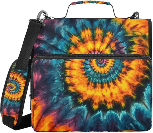 Zipper Binder Colorful Tiedye - 1.5” D-Rings, Shoulder Strap, 500 Sheet Capacity, Multiple Pockets & Storage Organizer, Compatible with 13” Laptop Tablet
