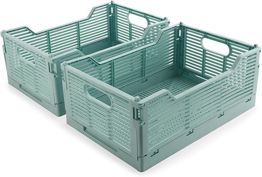 2-Pack Foldable Crates, Plastic Storage Baskets Crate for Organizing, Collapsible Storage Crates for Home Kitchen Classroom Office Bedroom Bathroom (15.75"x11.81"x6.1", Blue)