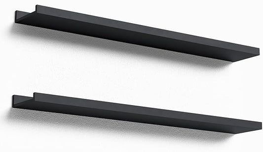 35.4 Inches Long Floating Shelves Wall Mounted, 2 Set Modern Black Wall Shelf for Bedroom, Nursery Book Shelf with Lip, Picture Ledge Shelf for Decor Living Room Bathroom Kitchen- Black