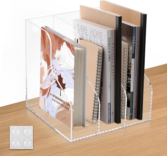 Werhoo A4 Thickened Acrylic Desk Organizer with 3 Vertical Compartments, Scratch-Resistant Pads