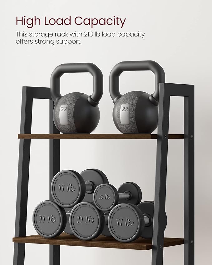 VASAGLE Ladder Shelf, 4-Tier Bookshelf, Storage Rack, Bookcase with Steel Frame, for Living Room, Home Office, Kitchen, Bedroom, Industrial Style, Hickory Brown and Ink Black ULLS44BF