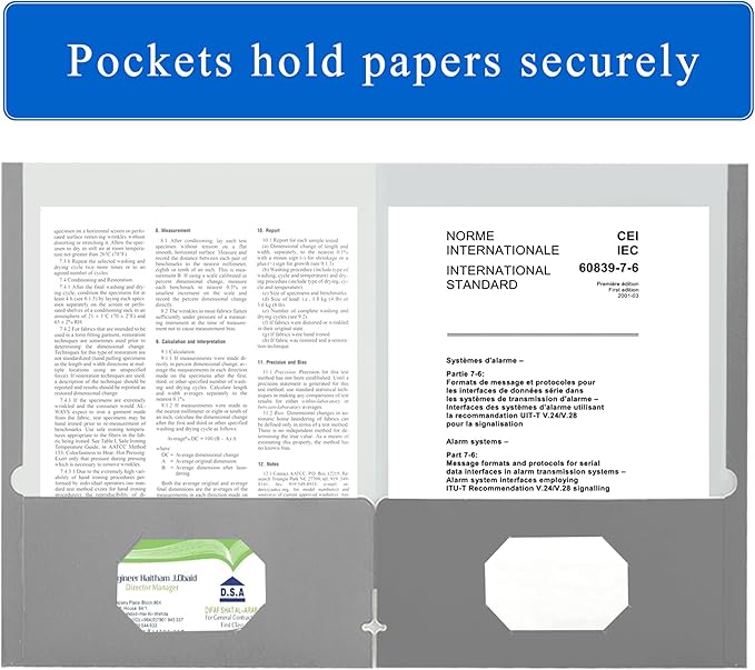 Zzrywuty File Folders with Pockets Letter Size, 50-Pack Paper Folders with Card Slot, Two Pocket Folders for School Students, Businessmen, Home and Office Workers (Grey)