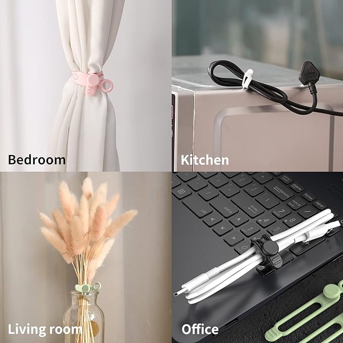 [12Park]UMUST Silicone Cable Ties, Reusable Cable Management Organizer, Cord Tie,Multipurpose Elastic Cord Organizer for Bundling and Fastening Cable Cords Wires(black,white,pink,green)