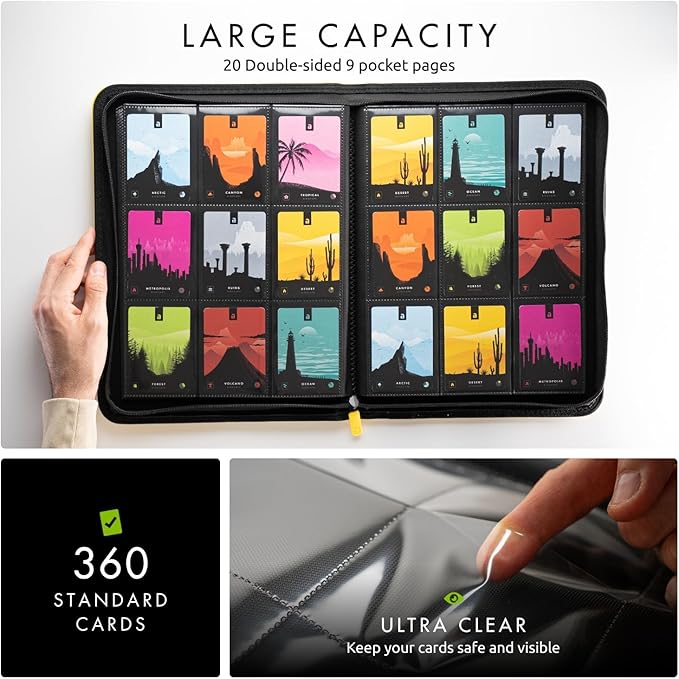 Vault X 9 Pocket Trading Card Zip Binder, 360 Cards, Premium Exo-Tec Album Material, 20 Side-Loading Pages, Folder for Collectible Games, Sports, TCG (Yellow)